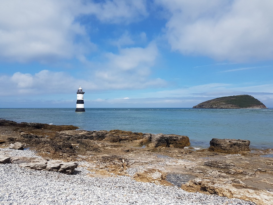 rock, sea, island, lighthouse,